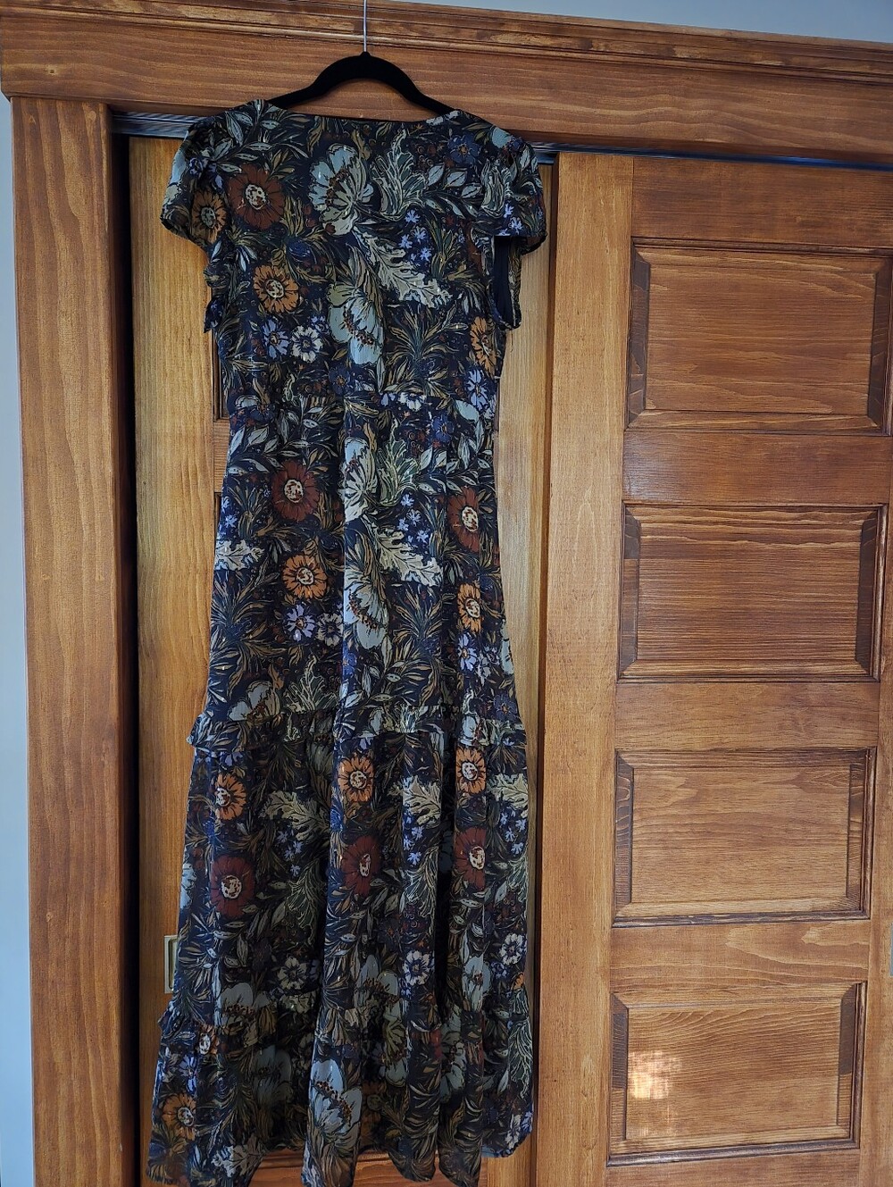 Black Floral Deep V-Neck Tiered Maternity Maxi Dress - Picture 4 of 5